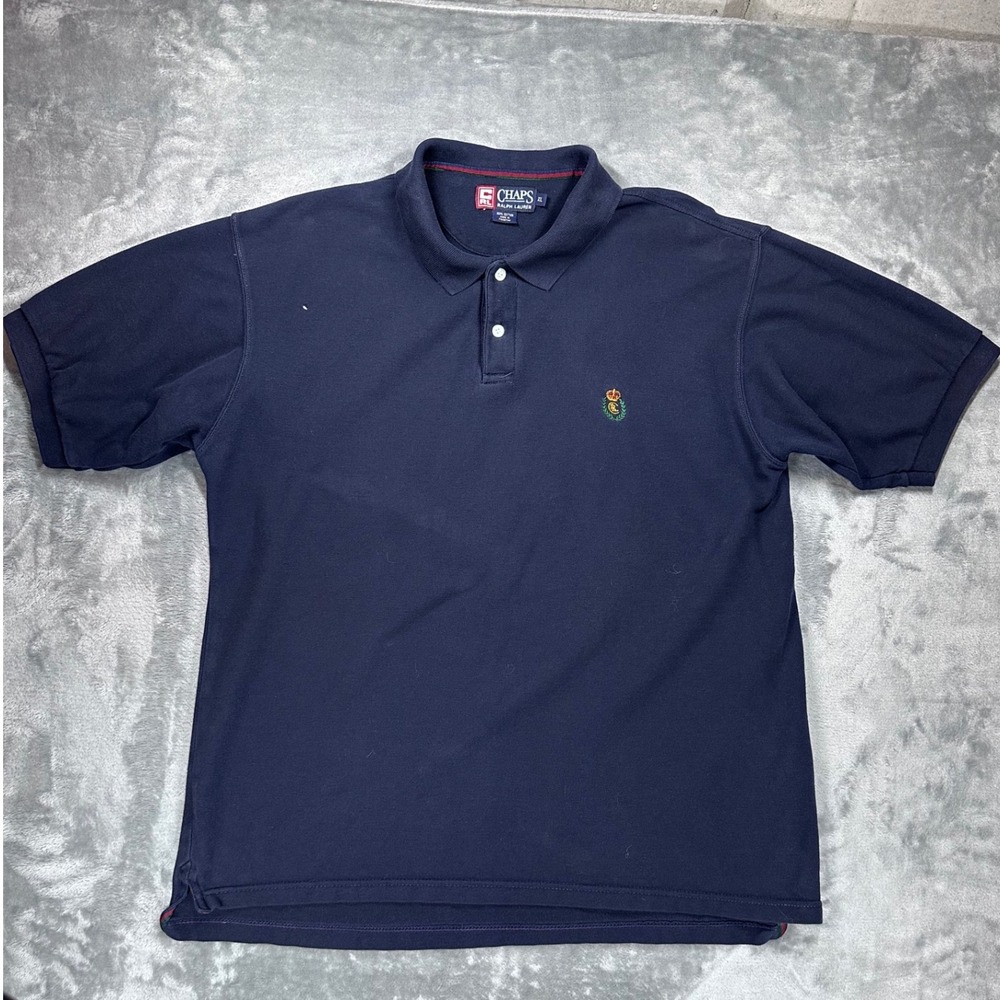 Chaps Ralph Lauren Mens XL Navy Blue Pique Polo Shirt Short Sleeve Crest Logo
